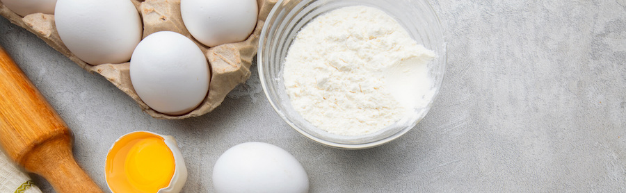 baking ingredients (eggs, flour)